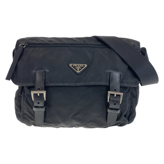 PRADA Shoulder Bag Nylon Black SilverMetal Crossbody Shoulder Bag Messenger Bag Test Triangle With logo mens Used Authentic