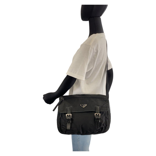 PRADA Shoulder Bag Nylon Black SilverMetal Crossbody Shoulder Bag Messenger Bag Test Triangle With logo mens Used Authentic