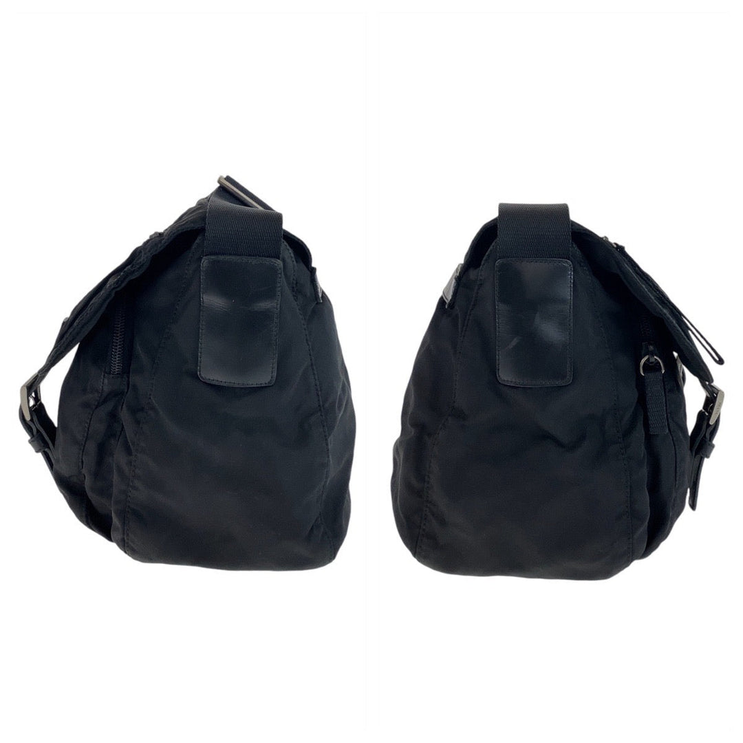 PRADA Shoulder Bag Nylon Black SilverMetal Crossbody Shoulder Bag Messenger Bag Test Triangle With logo mens Used Authentic