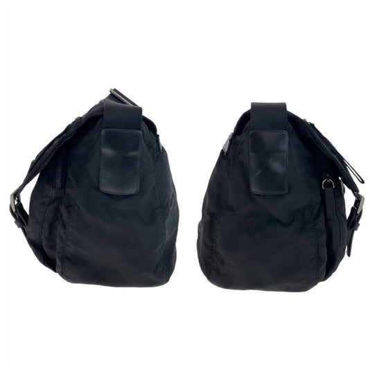 PRADA Shoulder Bag Nylon Black SilverMetal Crossbody Shoulder Bag Messenger Bag Test Triangle With logo mens Used Authentic
