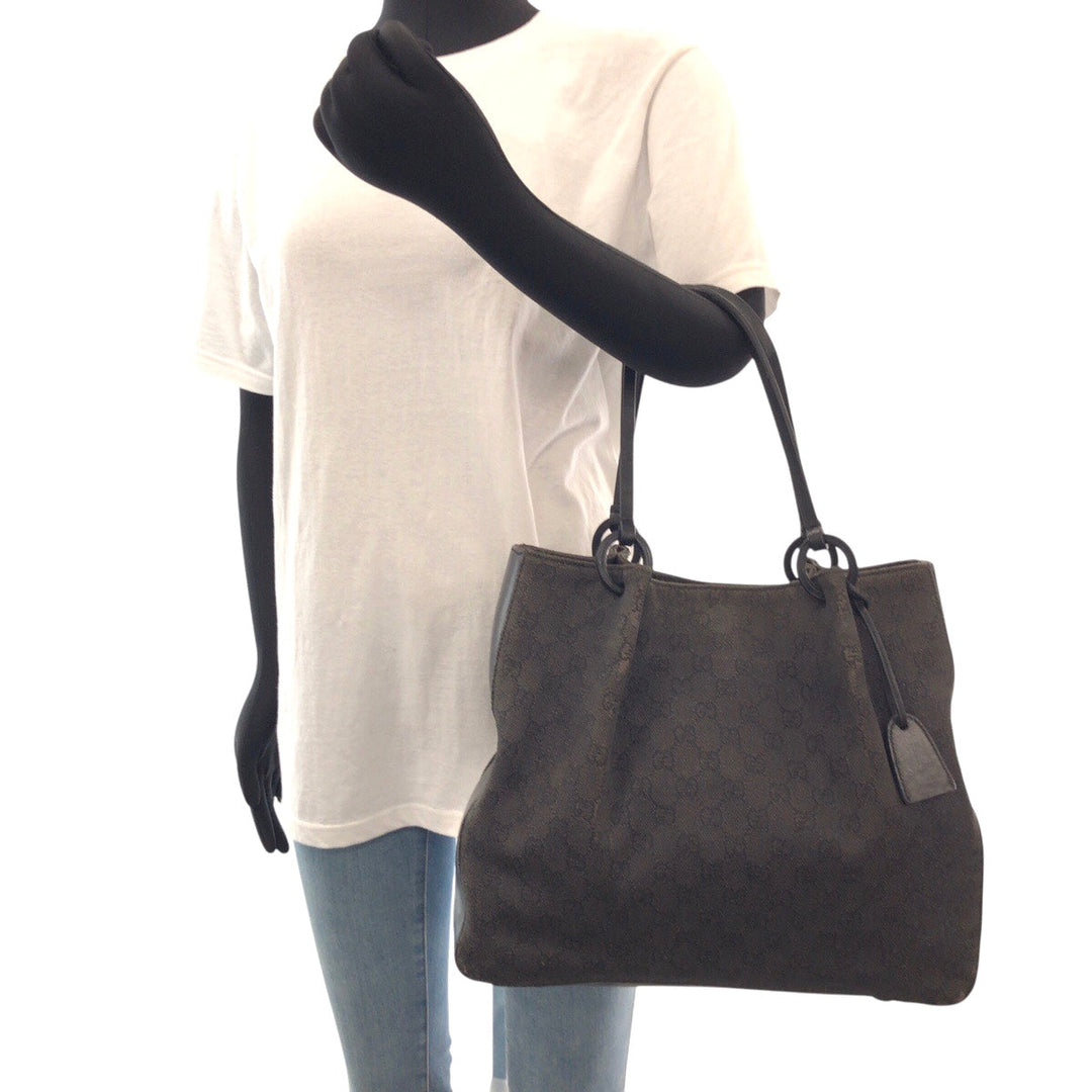 GUCCI Tote Bag 101920 GG canvas, leather Black black Tote Bag Shoulder Bag Women Used Authentic