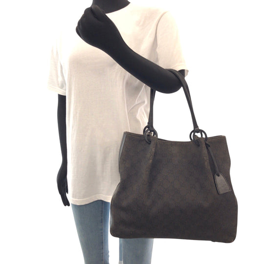 GUCCI Tote Bag 101920 GG canvas, leather Black black Tote Bag Shoulder Bag Women Used Authentic