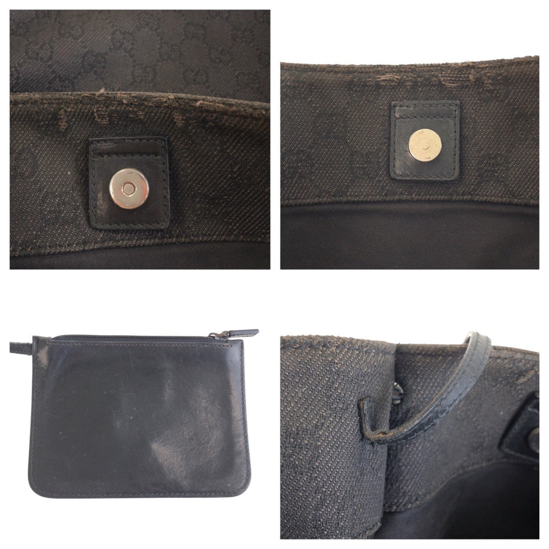 GUCCI Tote Bag 101920 GG canvas, leather Black black Tote Bag Shoulder Bag Women Used Authentic