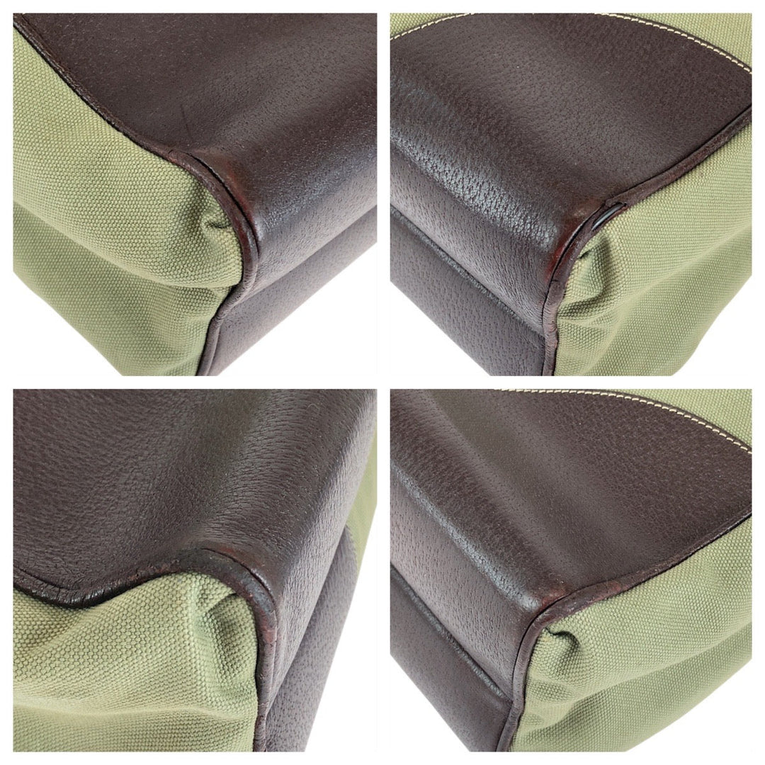 PRADA Tote Bag Canvas, Leather Khaki Brown SilverMetal Tote Bag Shoulder Bag Unisex Triangle With logo Women Used Authentic