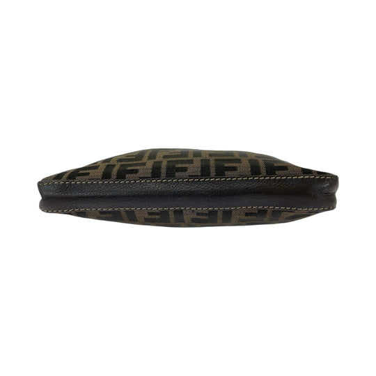 FENDI Shoulder Bag 8BT092 canvas Brown Beige Gold Metal Shoulder Bag pochette Zucca Pattern Women Used Authentic