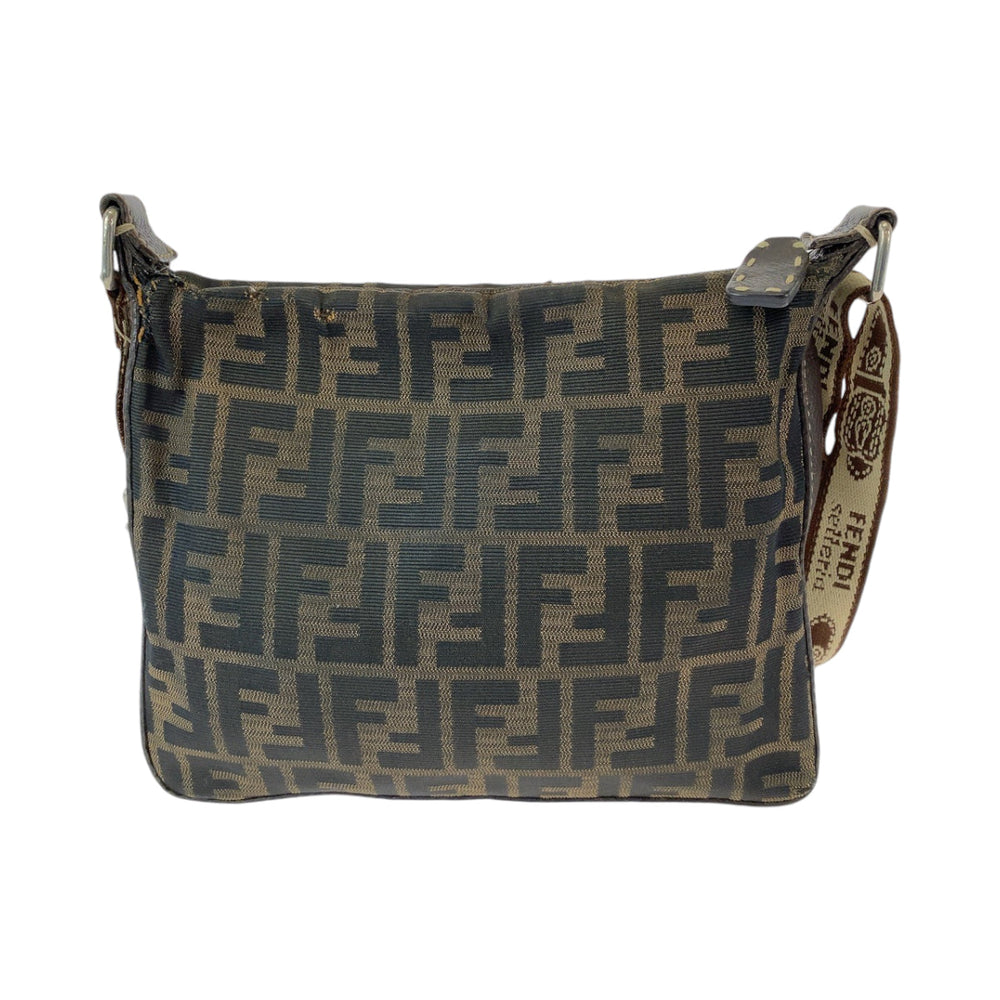 FENDI Shoulder Bag 8BT092 canvas Brown Beige Gold Metal Shoulder Bag pochette Zucca Pattern Women Used Authentic