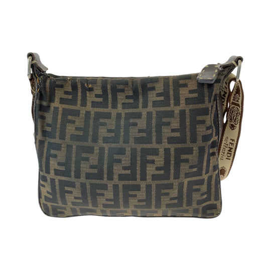 FENDI Shoulder Bag 8BT092 canvas Brown Beige Gold Metal Shoulder Bag pochette Zucca Pattern Women Used Authentic