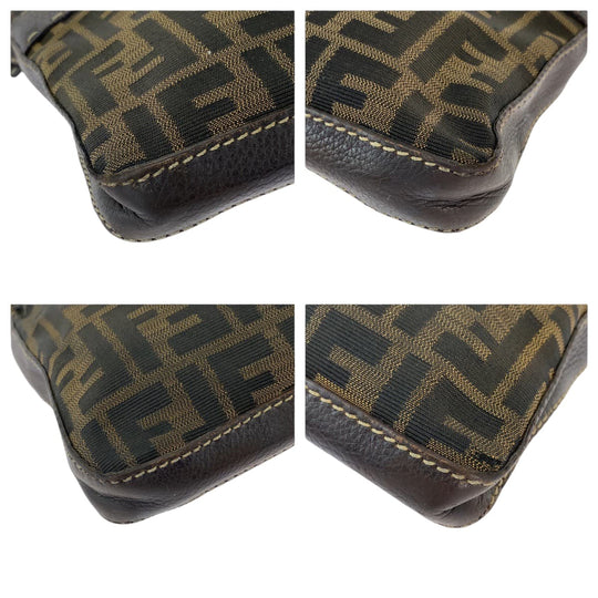 FENDI Shoulder Bag 8BT092 canvas Brown Beige Gold Metal Shoulder Bag pochette Zucca Pattern Women Used Authentic