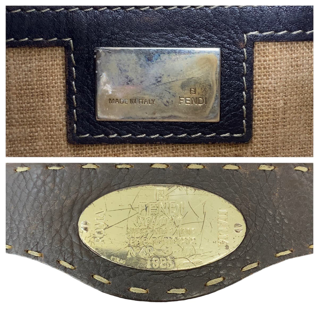 FENDI Shoulder Bag 8BT092 canvas Brown Beige Gold Metal Shoulder Bag pochette Zucca Pattern Women Used Authentic