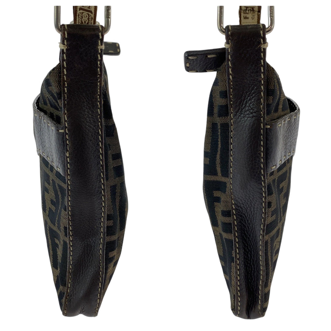 FENDI Shoulder Bag 8BT092 canvas Brown Beige Gold Metal Shoulder Bag pochette Zucca Pattern Women Used Authentic