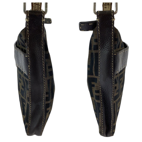 FENDI Shoulder Bag 8BT092 canvas Brown Beige Gold Metal Shoulder Bag pochette Zucca Pattern Women Used Authentic