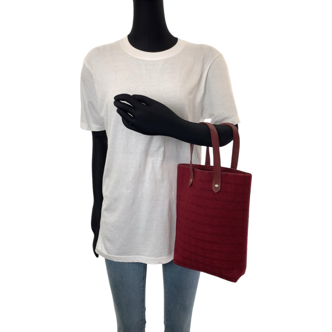 HERMES Tote Bag wool Red Silver Metal Tote Bag handbag Amedaba Diago PM Women Used Authentic