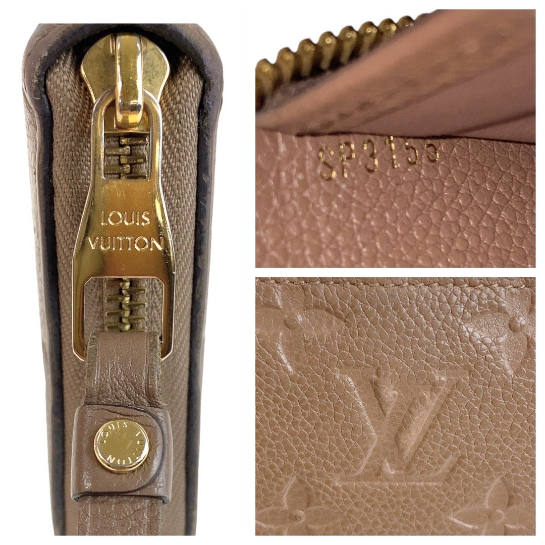 LOUIS VUITTON Long Wallet Purse M69034 leather Tourterelle Greige Gold Metal Long Wallet Purse Zip Around Unisex Monogram Unplant Zippy wallet Women Used Authentic