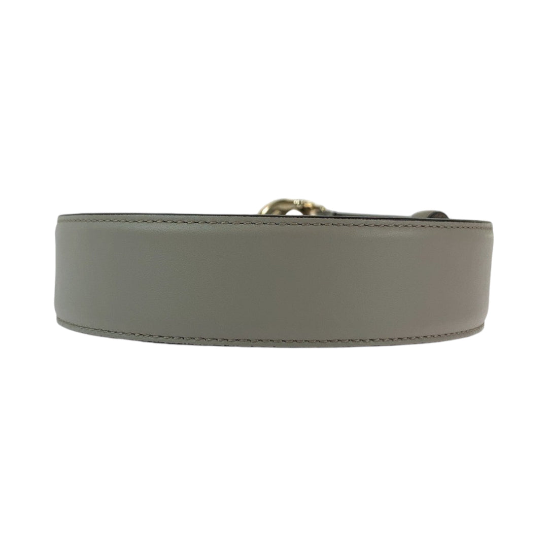 GUCCI belt 546386 leather Greige Gold Metal belt Interlocking mens 32 Used Authentic