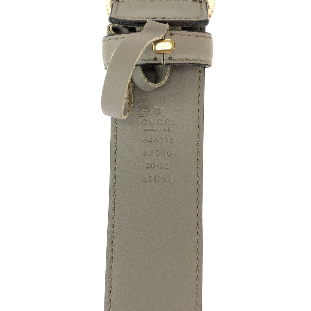 GUCCI belt 546386 leather Greige Gold Metal belt Interlocking mens 32 Used Authentic