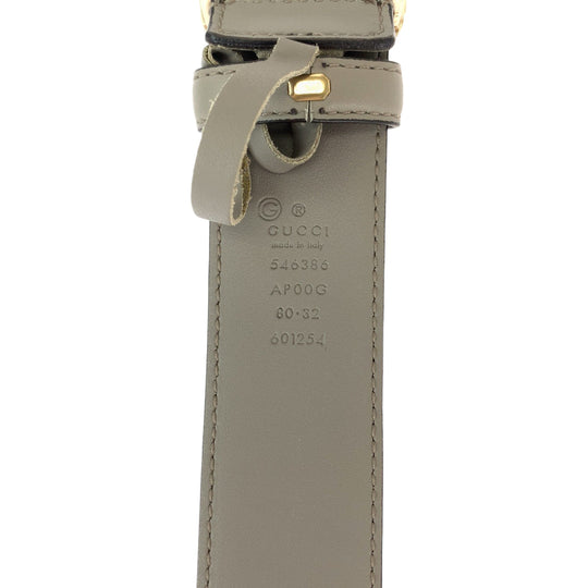 GUCCI belt 546386 leather Greige Gold Metal belt Interlocking mens 32 Used Authentic