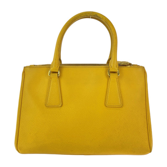 PRADA Handbag leather Yellow Gold Metal Handbag Tote Bag Shoulder Bag 2way Safiano TriangleWith logo Galleria Women Used Authentic