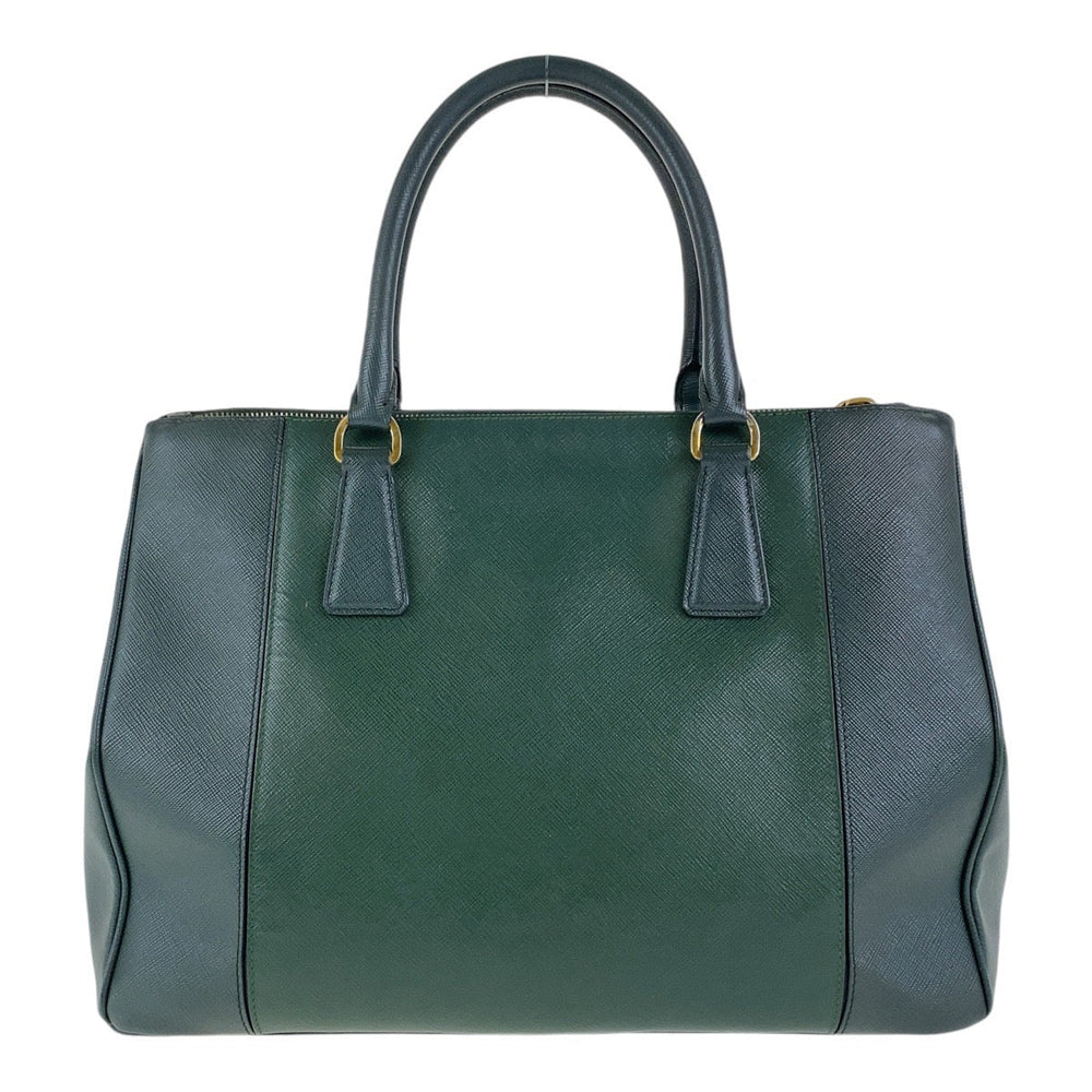 PRADA Tote Bag leather Green GoldMetal Tote Bag Handbag Shoulder Bag 2way Safiano Triangle With logo Women Used Authentic
