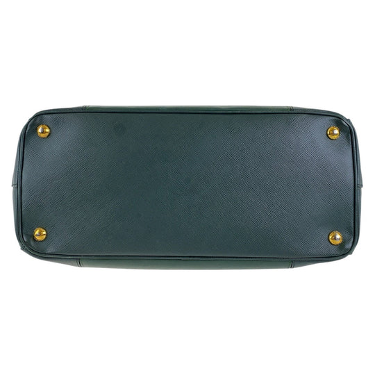 PRADA Tote Bag leather Green GoldMetal Tote Bag Handbag Shoulder Bag 2way Safiano Triangle With logo Women Used Authentic