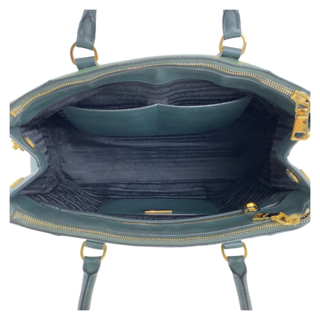 PRADA Tote Bag leather Green GoldMetal Tote Bag Handbag Shoulder Bag 2way Safiano Triangle With logo Women Used Authentic