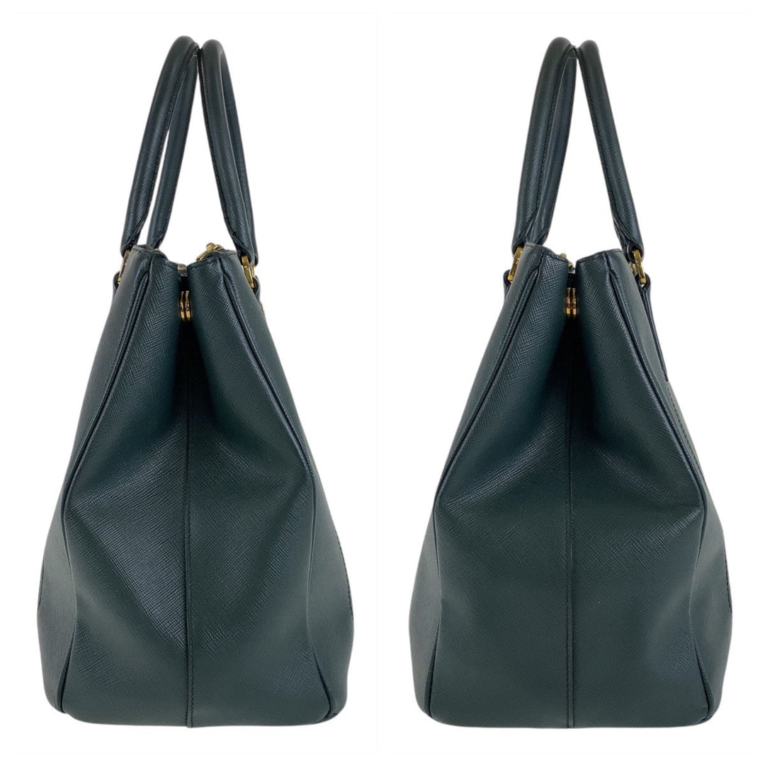 PRADA Tote Bag leather Green GoldMetal Tote Bag Handbag Shoulder Bag 2way Safiano Triangle With logo Women Used Authentic