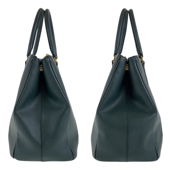 PRADA Tote Bag leather Green GoldMetal Tote Bag Handbag Shoulder Bag 2way Safiano Triangle With logo Women Used Authentic