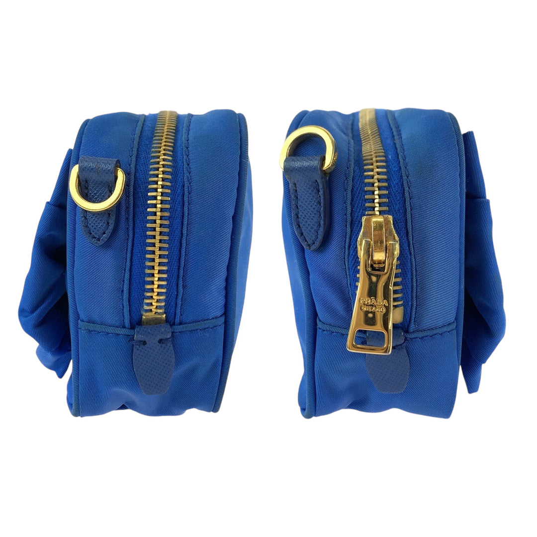 PRADA Shoulder Bag Nylon Blue GoldMetal Shoulder Bag Crossbody Pochette Test ribbon Women Used Authentic