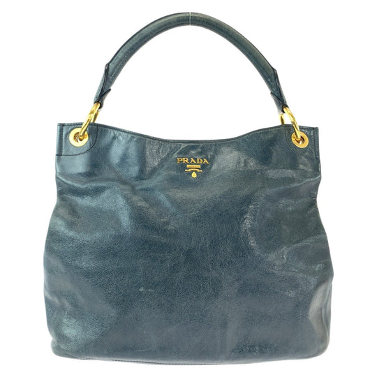 PRADA Shoulder Bag leather Blue Green Gold Metal Hobo Shoulder Bag Handbag Women Used Authentic