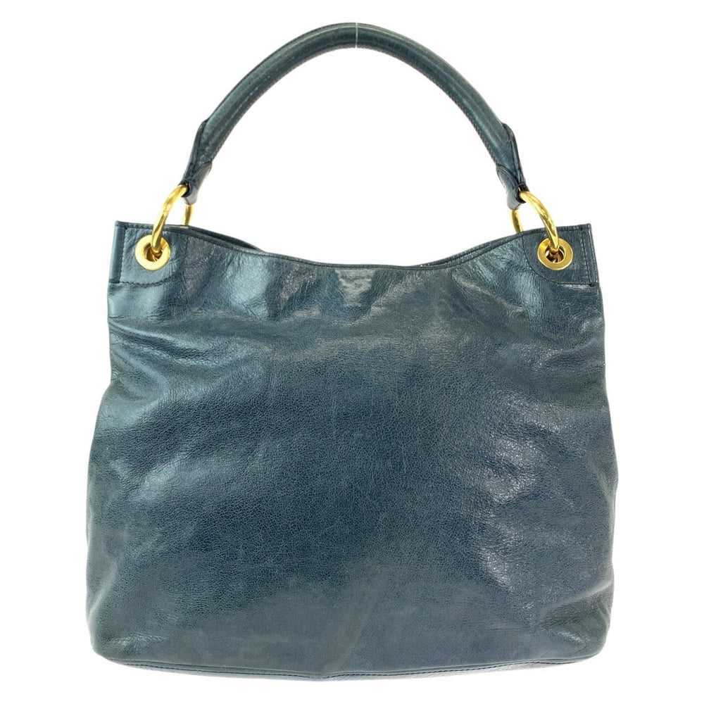 PRADA Shoulder Bag leather Blue Green Gold Metal Hobo Shoulder Bag Handbag Women Used Authentic