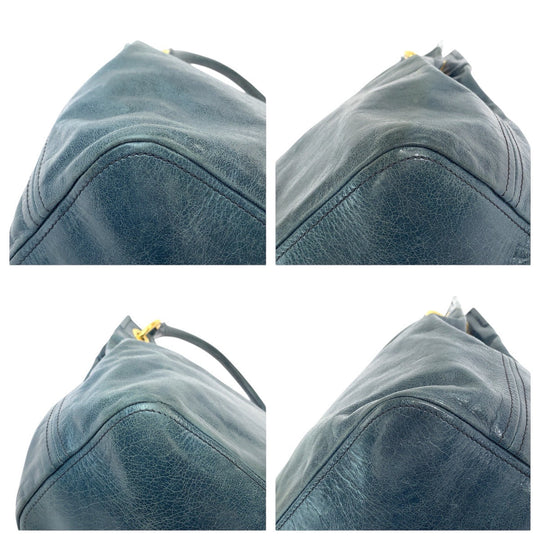 PRADA Shoulder Bag leather Blue Green Gold Metal Hobo Shoulder Bag Handbag Women Used Authentic