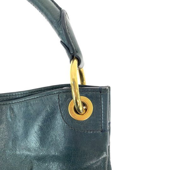 PRADA Shoulder Bag leather Blue Green Gold Metal Hobo Shoulder Bag Handbag Women Used Authentic
