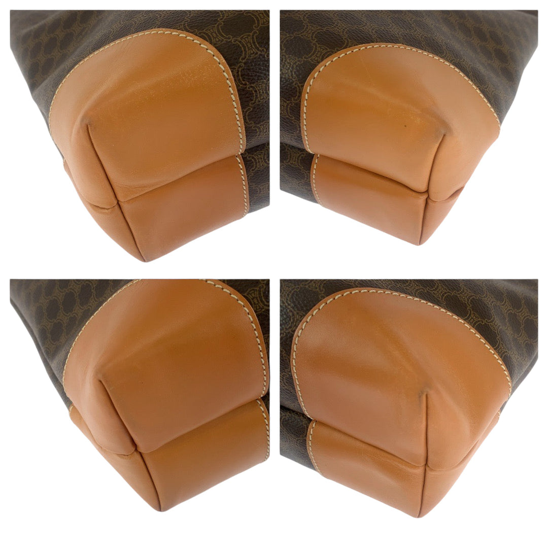 CELINE Tote Bag CE06 2 PVC Brown Gold Metal Tote Bag Shoulder Bag Macadam Pattern Women Used Authentic