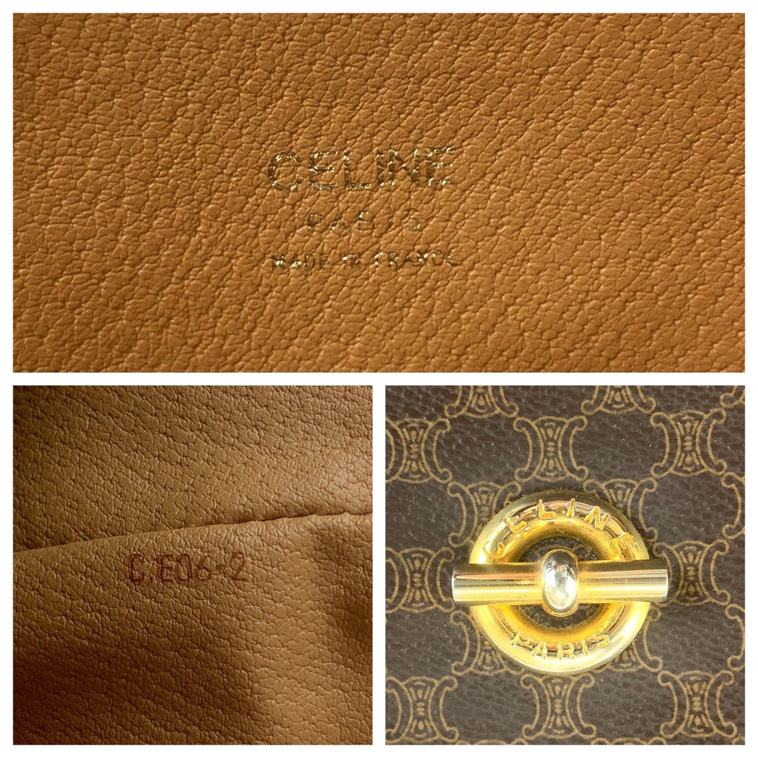 CELINE Tote Bag CE06 2 PVC Brown Gold Metal Tote Bag Shoulder Bag Macadam Pattern Women Used Authentic