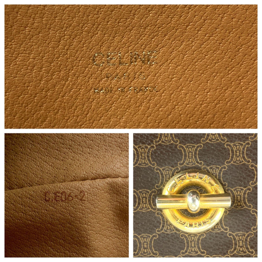 CELINE Tote Bag CE06 2 PVC Brown Gold Metal Tote Bag Shoulder Bag Macadam Pattern Women Used Authentic