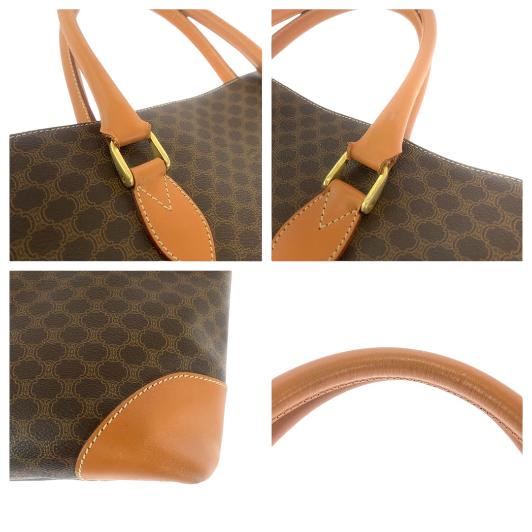 CELINE Tote Bag CE06 2 PVC Brown Gold Metal Tote Bag Shoulder Bag Macadam Pattern Women Used Authentic