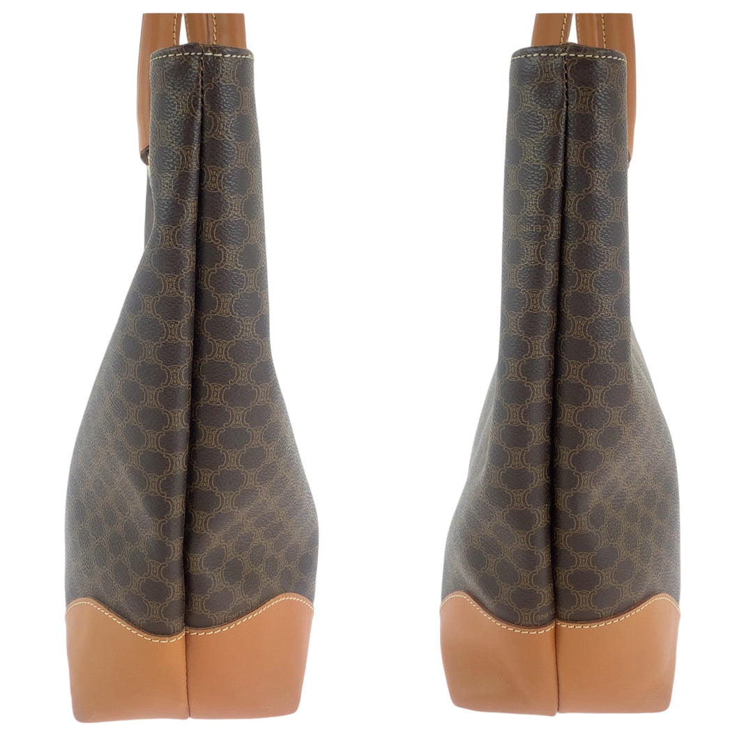 CELINE Tote Bag CE06 2 PVC Brown Gold Metal Tote Bag Shoulder Bag Macadam Pattern Women Used Authentic