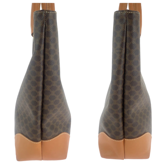 CELINE Tote Bag CE06 2 PVC Brown Gold Metal Tote Bag Shoulder Bag Macadam Pattern Women Used Authentic