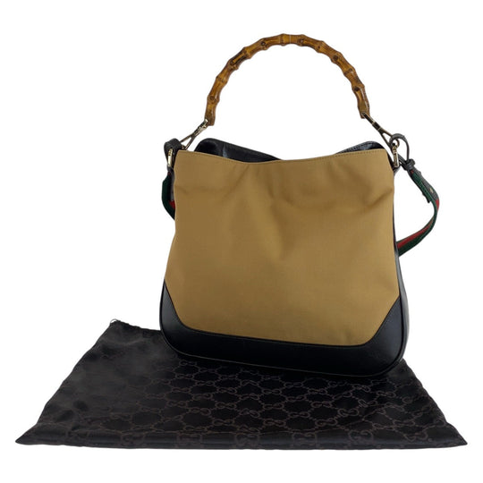 GUCCI Shoulder Bag 1.4095 Canvas, Leather Beige Gold Metal Hobo Shoulder Bag Handbag Shelly Line Bamboo Women Used Authentic