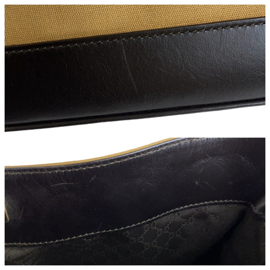 GUCCI Shoulder Bag 1.4095 Canvas, Leather Beige Gold Metal Hobo Shoulder Bag Handbag Shelly Line Bamboo Women Used Authentic