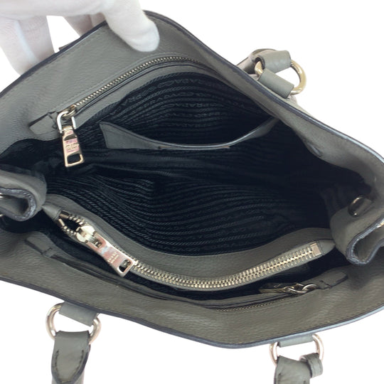 PRADA Shoulder Bag BN2579 leather Grey SilverMetal Shoulder Bag Tote Bag Handbag 2way Vitterodino logo Women Used Authentic