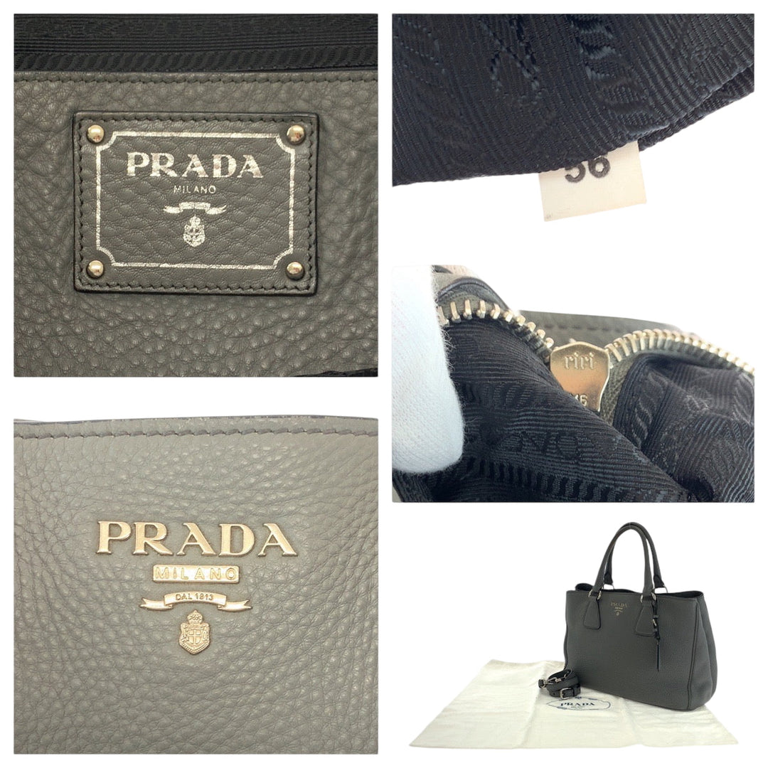 PRADA Shoulder Bag BN2579 leather Grey SilverMetal Shoulder Bag Tote Bag Handbag 2way Vitterodino logo Women Used Authentic
