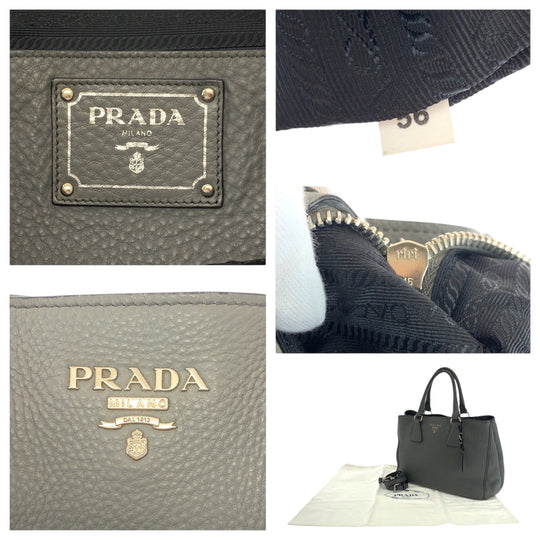 PRADA Shoulder Bag BN2579 leather Grey SilverMetal Shoulder Bag Tote Bag Handbag 2way Vitterodino logo Women Used Authentic