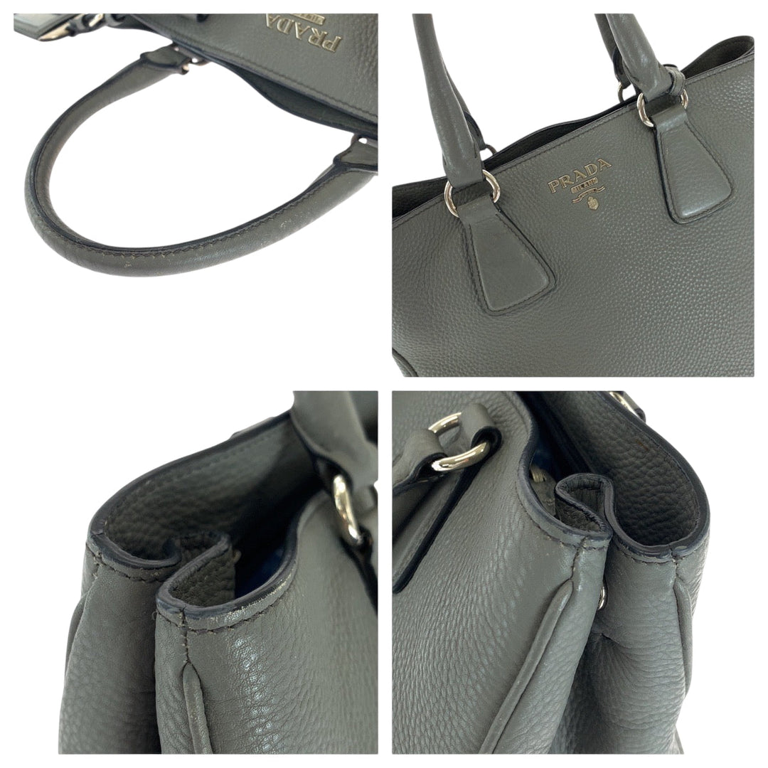PRADA Shoulder Bag BN2579 leather Grey SilverMetal Shoulder Bag Tote Bag Handbag 2way Vitterodino logo Women Used Authentic