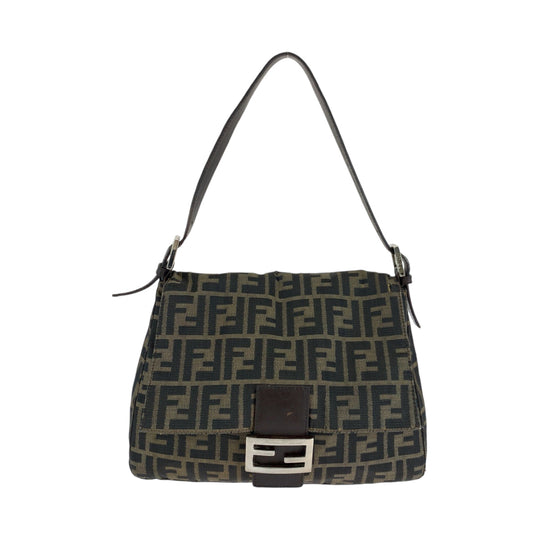 FENDI Shoulder Bag canvas Brown Silver Metal Shoulder Bag Shoulder Bag Zucca Mamma Bucket Women Used Authentic