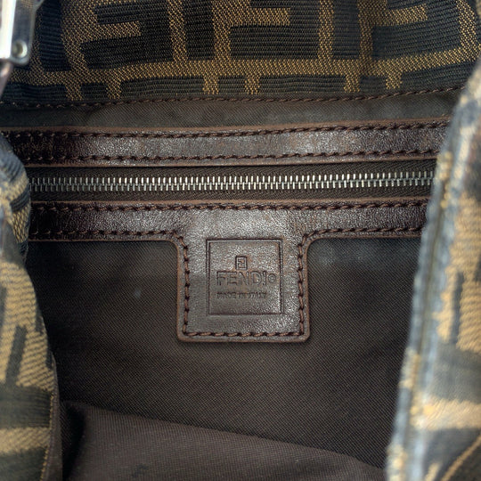 FENDI Shoulder Bag canvas Brown Silver Metal Shoulder Bag Shoulder Bag Zucca Mamma Bucket Women Used Authentic