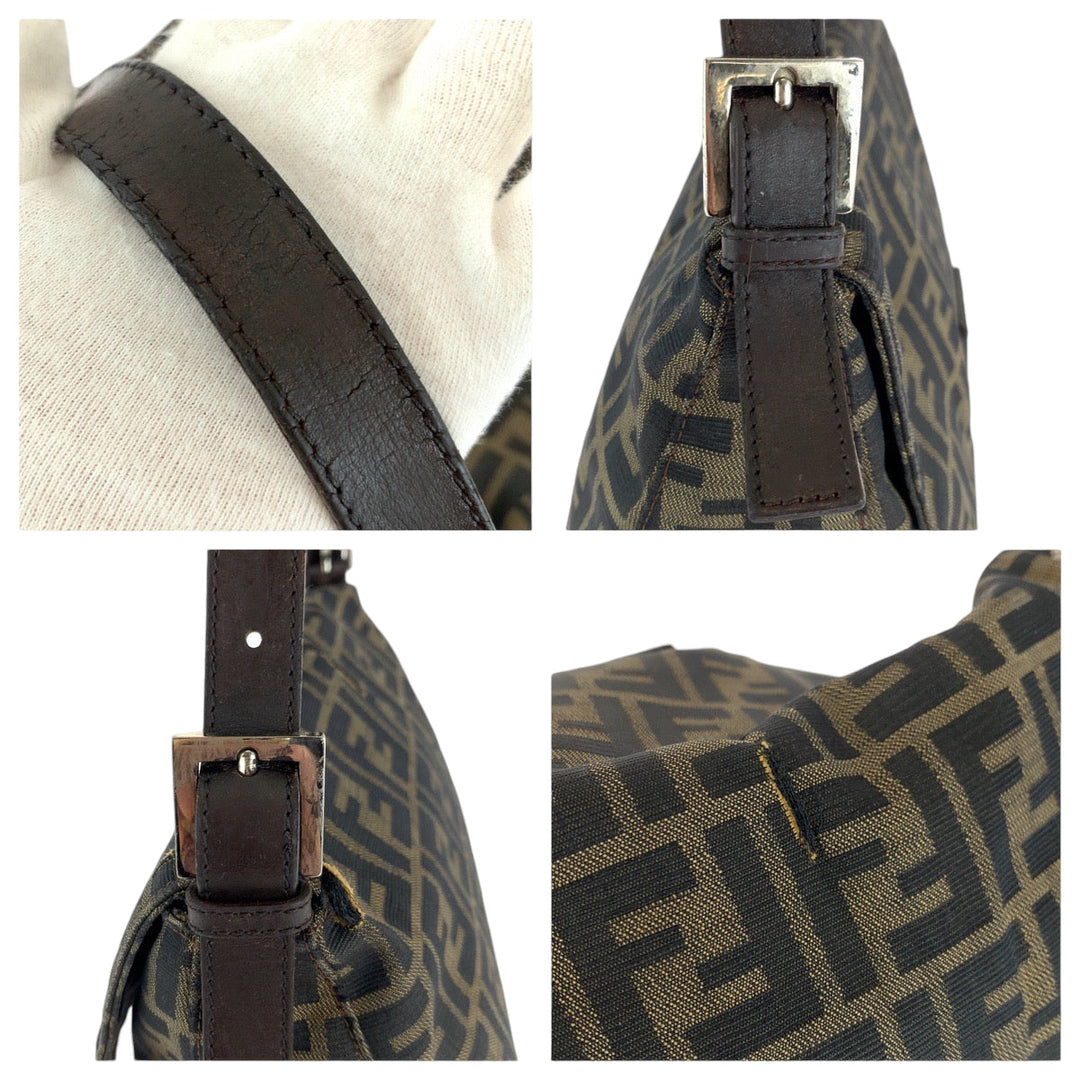FENDI Shoulder Bag canvas Brown Silver Metal Shoulder Bag Shoulder Bag Zucca Mamma Bucket Women Used Authentic