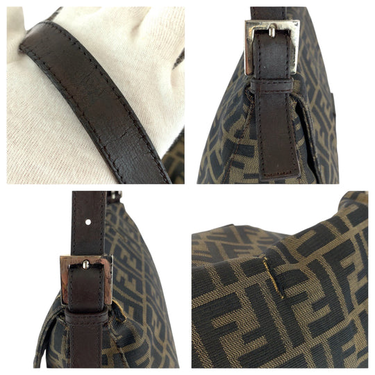 FENDI Shoulder Bag canvas Brown Silver Metal Shoulder Bag Shoulder Bag Zucca Mamma Bucket Women Used Authentic