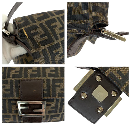 FENDI Shoulder Bag canvas Brown Silver Metal Shoulder Bag Shoulder Bag Zucca Mamma Bucket Women Used Authentic