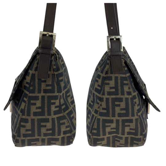 FENDI Shoulder Bag canvas Brown Silver Metal Shoulder Bag Shoulder Bag Zucca Mamma Bucket Women Used Authentic