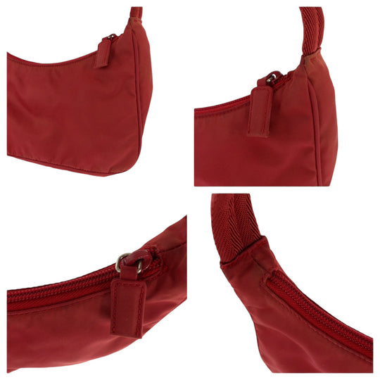 PRADA Handbag MV515 Nylon Red Silver Metal Handbag accessory pouch Tessuto Hobo Triangle With logo Women Used Authentic